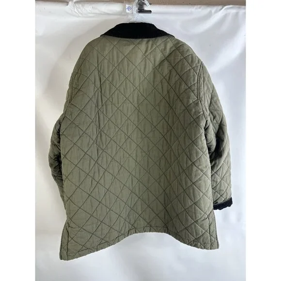 Vintage 90s L.L. Bean Quilted Corduroy Collar Barn Chore Coat Green - Picture 10 of 10